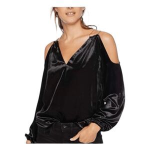 Ramy Brook Gigi Gold Chain Cold Shoulder Blouse Blue Velvet XS